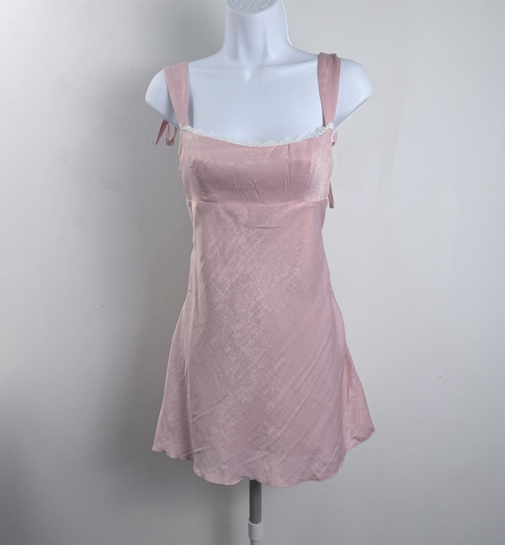 Lucy in the SKY Pink Satin Embroidery Trim Fit and Flare Dress Small